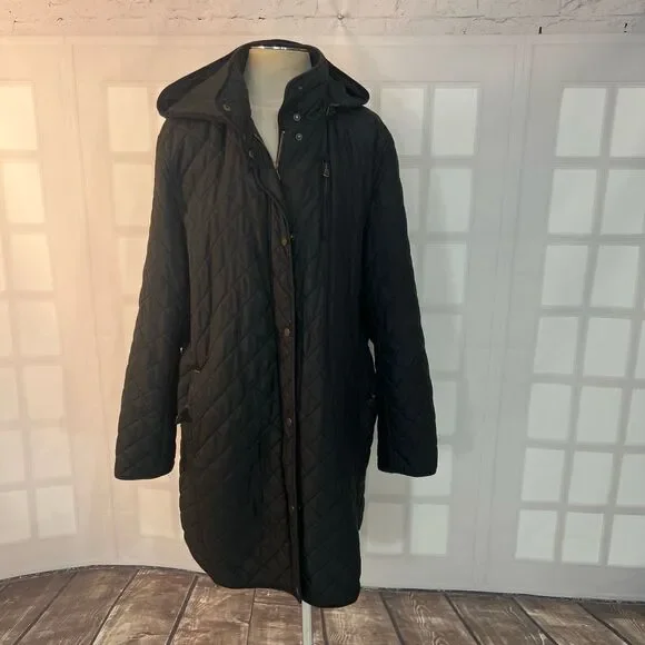 Lauren Ralph Lauren Black Quilted Mid-Length Hooded Puffer Coat Size 1X - Picture 2 of 9